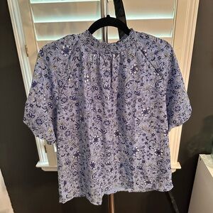 LOFT Purple Embellished Blouse with Mandarin Collar